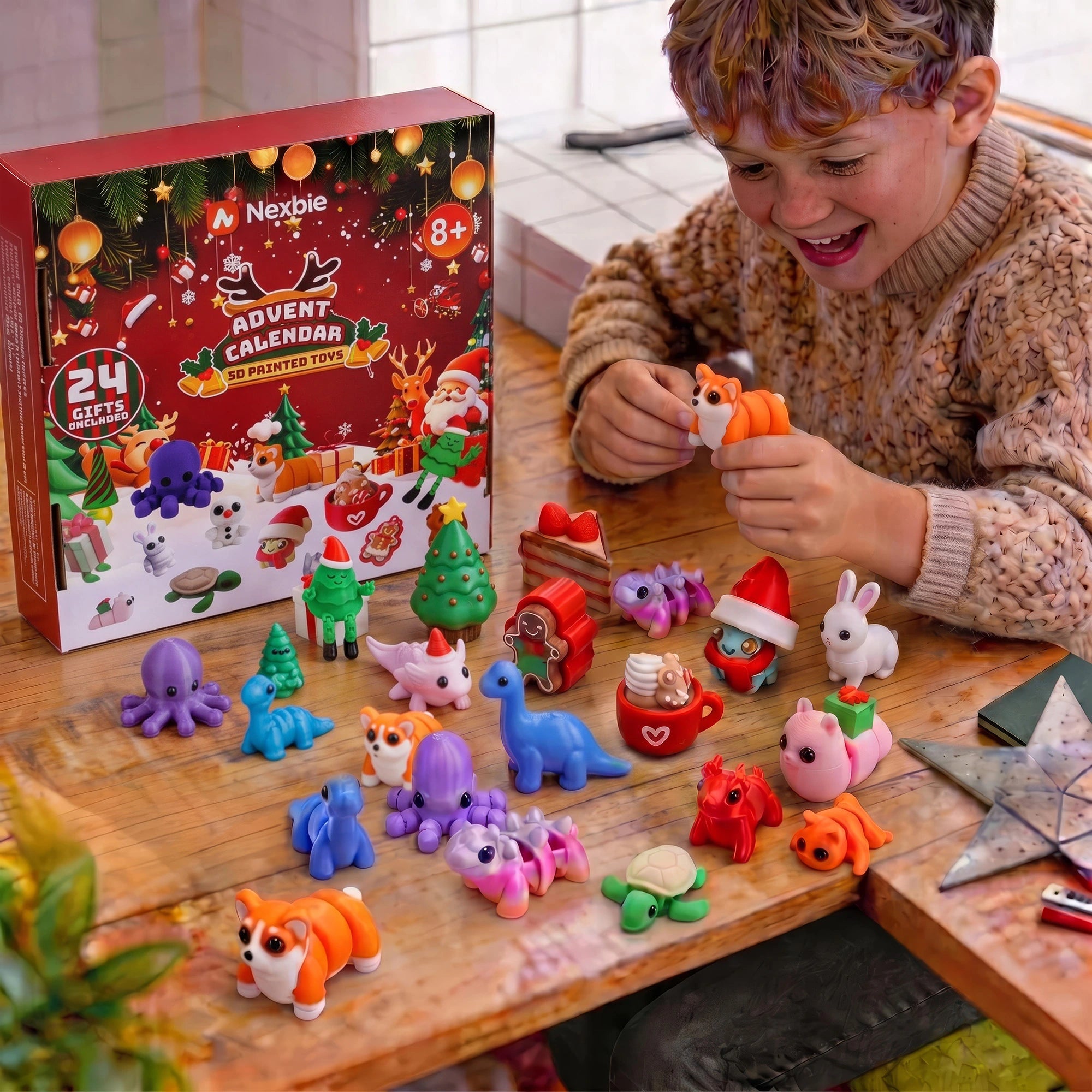 A child is assembling toy animals